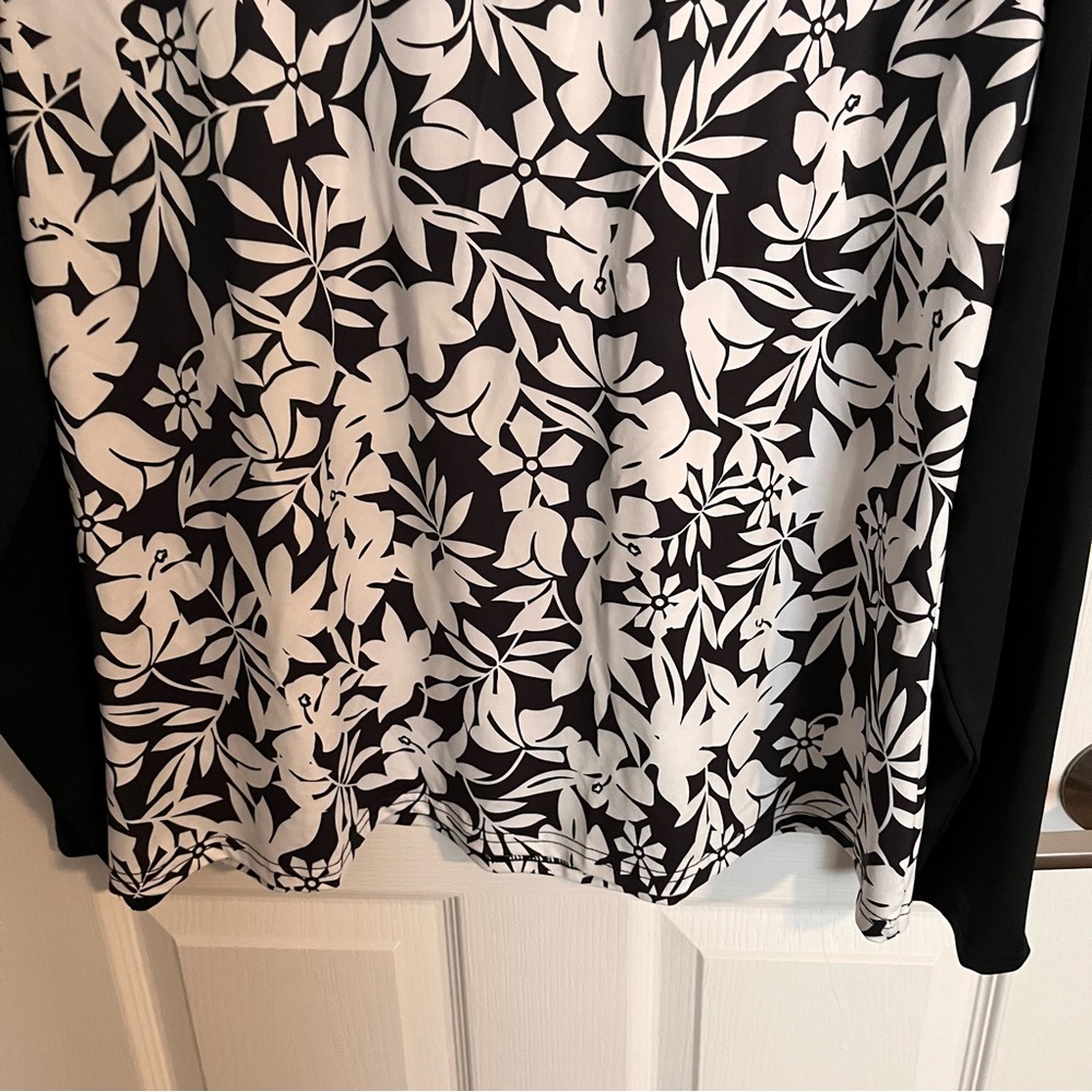 Soneven Black and White Floral 1/4 Zip Golf Polo Wicking Top Size XL - Picture 8 of 11